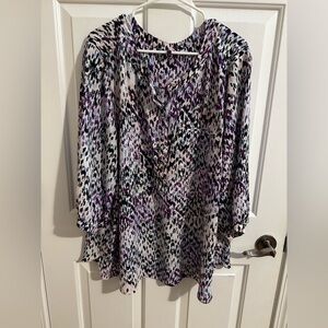 NYDJ New Plus 5 Button Front Long Sleeve Blouse Purple Pink  Black Size 3X